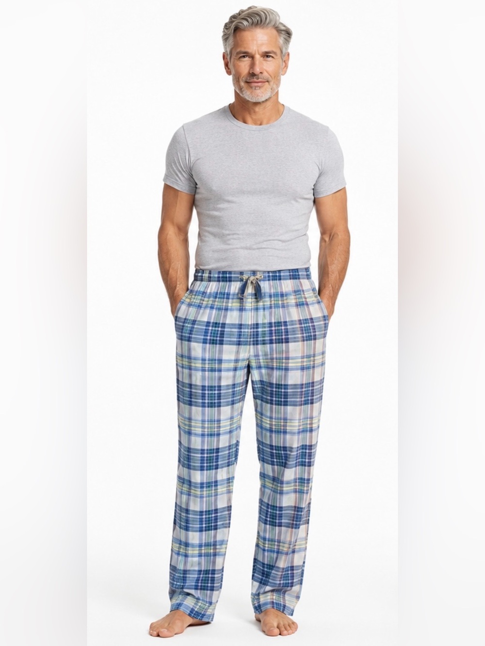 LANDSEND MENS BROADCLOTH PJ PAJAMA BOTTOM Lightweight 100% Cotton, Side Pockets